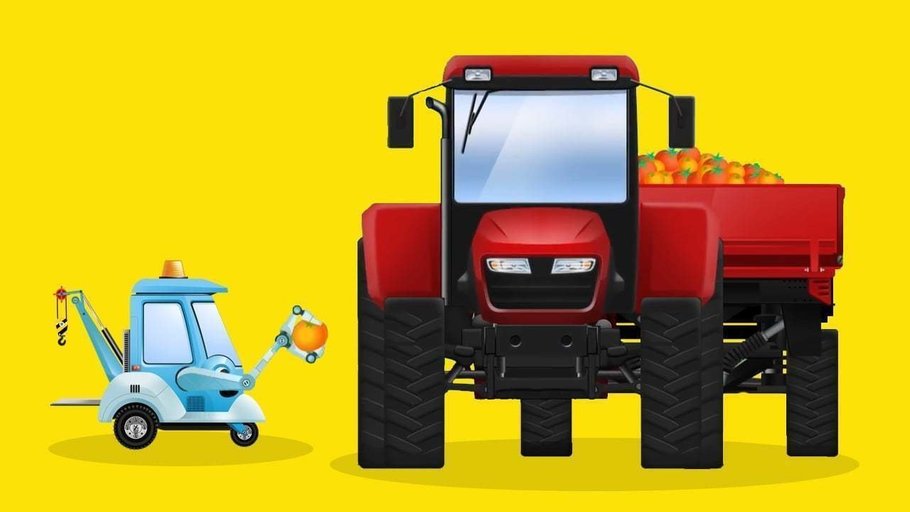 Про красный трактор. Красный трактор. Красный трактор для малышей. Трактор мультяшный. Желтый трактор.