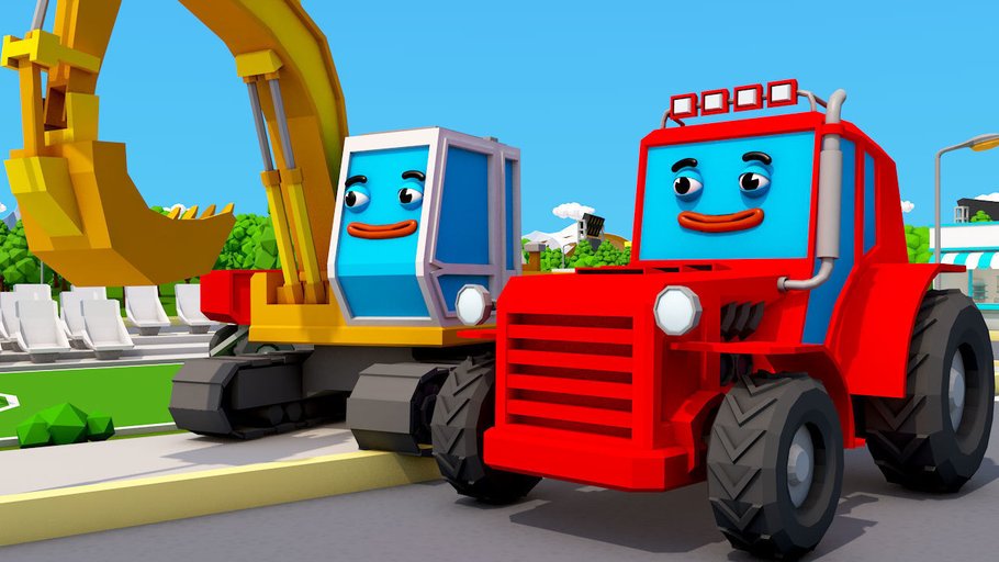 Про красный трактор. Трактор из мультфильма. Красный трактор для детей.